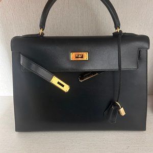 Hermes Black Box Calf Leather Kelly Bag